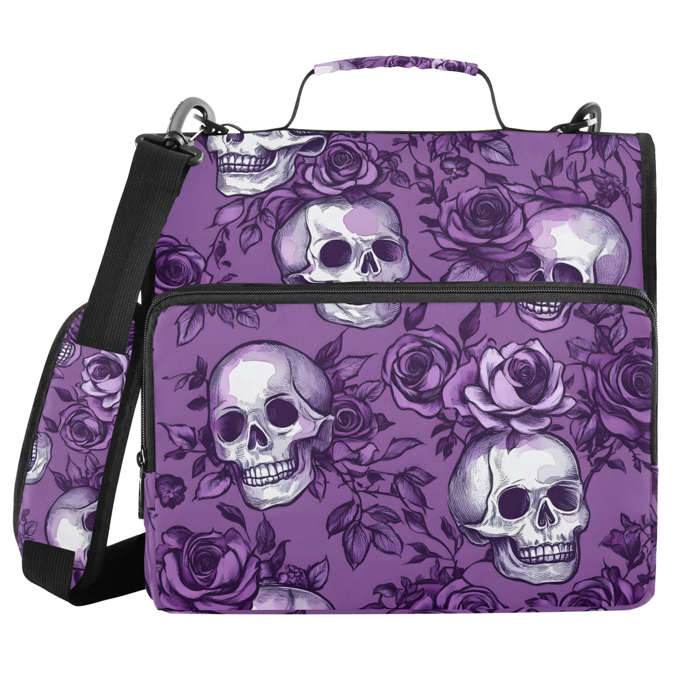 ALAZA Zipper Binder Retro Rose Skull 3 Ring Trapper Keeper File Folder Organizer Bag