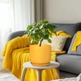 thumbnail image 5 of Ordivic 8 inch Yellow Decorative Ceramic Planter with Drainage Hole & Saucer, Medium Indoor Snake Plant Pot for African Violet, Ficus,Balcony,Hallway,Floor Decor, 5 of 8