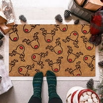 BJUTIR Indoor Doormat Christmas Floral Welcome Cane Christmas Tree Light String Deer Door Mat Floor Mat