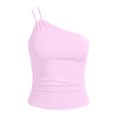 thumbnail image 4 of Tank Top for Women with Built-in Bra, One Shoulder Slim Crop Spaghetti Strap Camisole for Summer Wear Pink XXL, 4 of 5