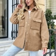 thumbnail image 2 of XFLWAM Womens Fall Winter Shacket Sherpa Fleece Jacket Button Down Shirt Jacket Long Sleeve Shacket with Pockets Lapel Coat Khaki S, 2 of 8