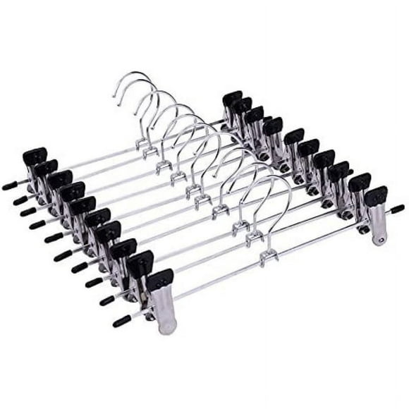 Set Of 10Metal Coat Hangers Trouser Hangers|28.5Cm Wide|Rubberized Clip Bracket|Metal Clamps|Anti-Slip Skirt Hanger|Trouser Tensioner With Hook That Can Be Rotated 360 Degrees|Metal Bracket With Clips