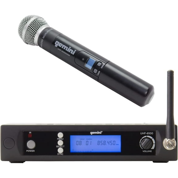 Gemini Wireless Microphone System - Professional UHF Single Channel Receiver with Handheld Mic, 256 Selectable Frequencies, LCD Display, 240ft Range, Rack Mountable for Stage Performance (U