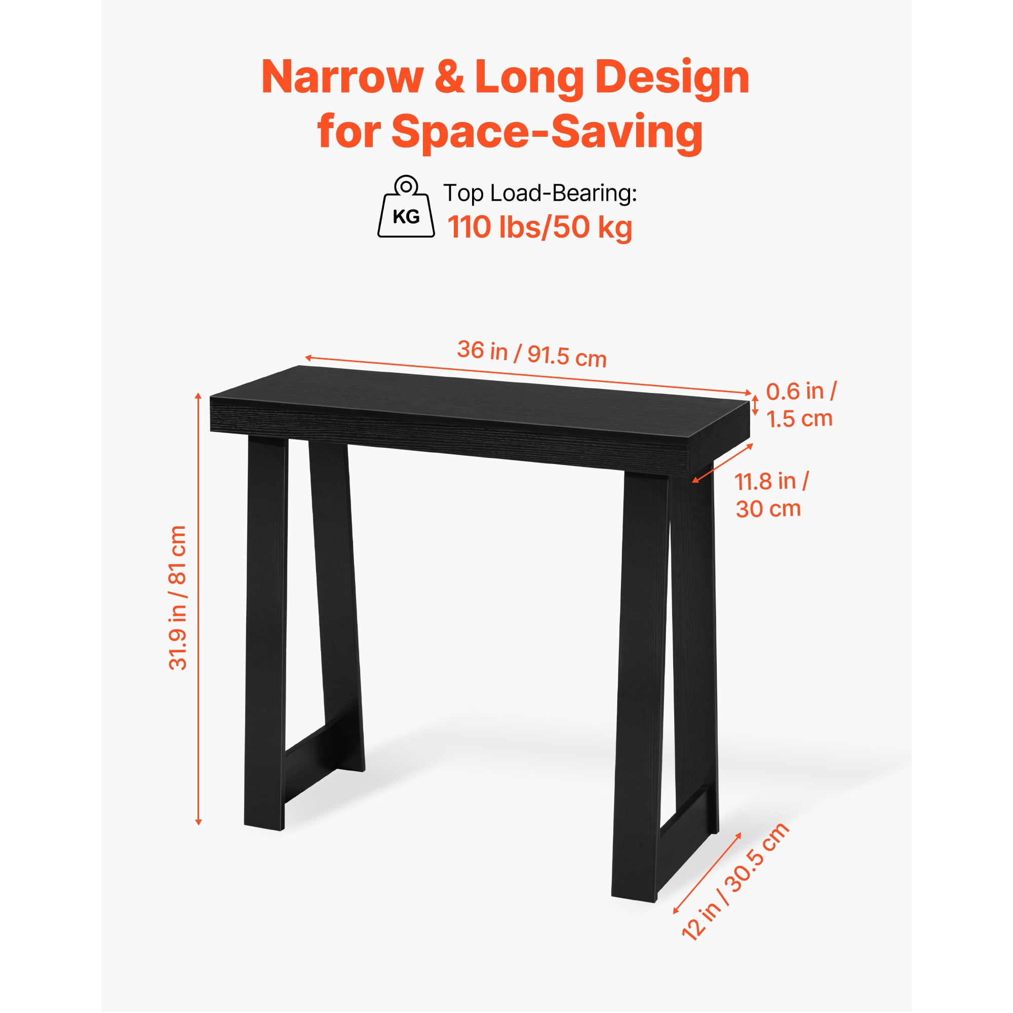 KFFKFF 36-inch Console Table, Modern Wooden Desk for Behind the Couch, Rectangular Entryway Table, Slim Sofa Table for Hallway, Bedroom, Living Room, or Foyer, Simple Assembly, Black