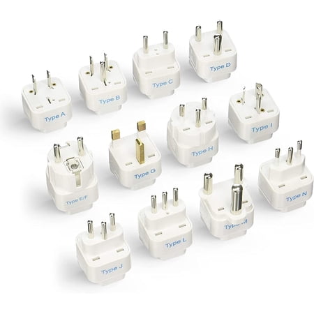 Travel Adapter with Types A-M Plugs, Travel Plug Adapter Set Compatible with Power Sockets in All Continents, Compact World International Plug Adaptor Kit, Set of 12,GP-12PK