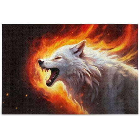 BESTKITTY Puzzle- Wolfs with Fire Jigsaw Puzzles,1000 Piece Puzzles for Family - Fun Intellectual Decompressing Educational Games(531)