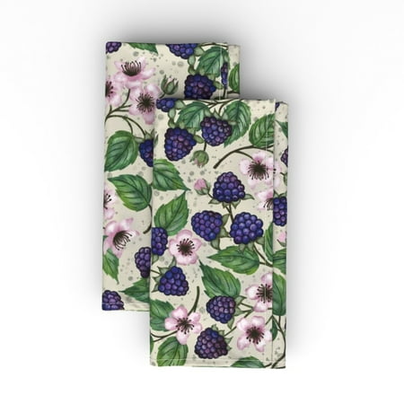 

Cotton Sateen Dinner Napkins (Set of 2) - Blackerries Fruits Green Blue Fruits Juicy Delicious Summer Wild Berries Blossoms Hand Painted Print Cloth Dinner Napkins by Spoonflower