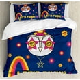 thumbnail image 1 of Funny Words Queen Size Duvet Cover Set, Cartoon Owl in a Funky Hat Star Shaped Glasses Flowers Rainbow and Typography, Decorative 3 Piece Bedding Set with 2 Pillow Shams, Multicolor, by Ambesonne, 1 of 3