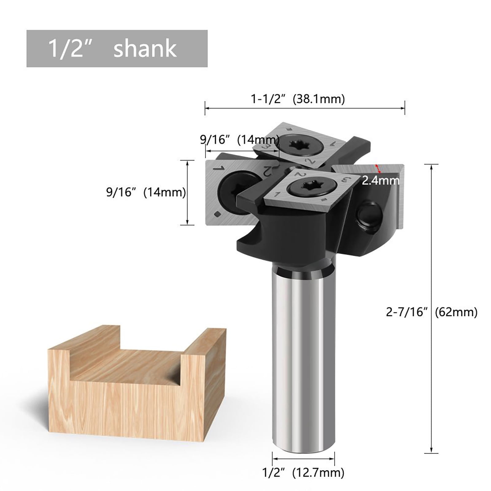 Durable Carbide Surfacing Router Bit 1-1/2" Cutting Diameter, Replaceable Inserts for Smooth Leveling of Wood Material