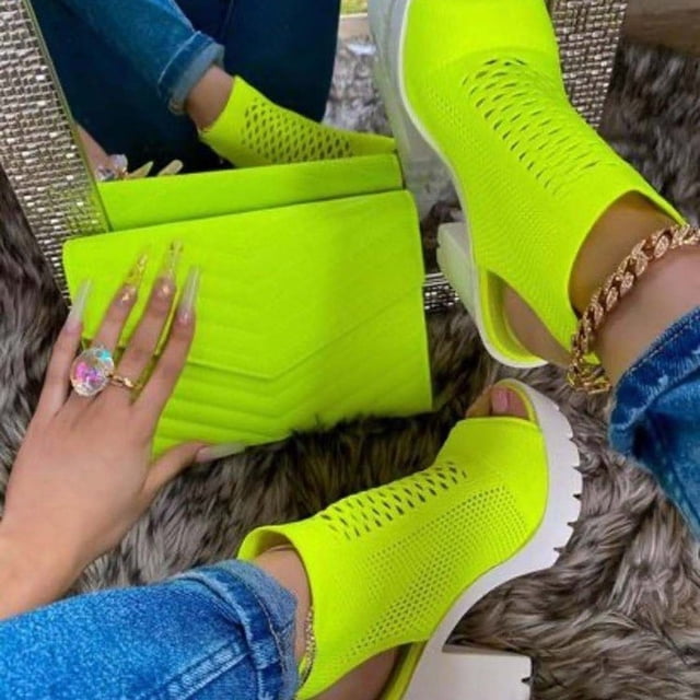 Botas de tacón alto de tacón grueso con punta abierta y boca de pescado de punto transpirable de color sexy para mujer Wmkox8yii hfjk2006