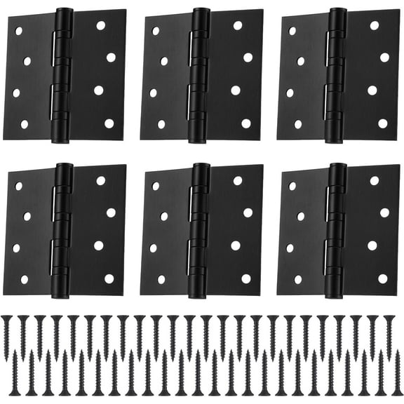 6 Pcs 4'' Ball Bearing Door Hinges Stainless Steel Heavy Duty Hinges 4 x 4 Inch Exterior Door Hinges with Square Corners (Black)