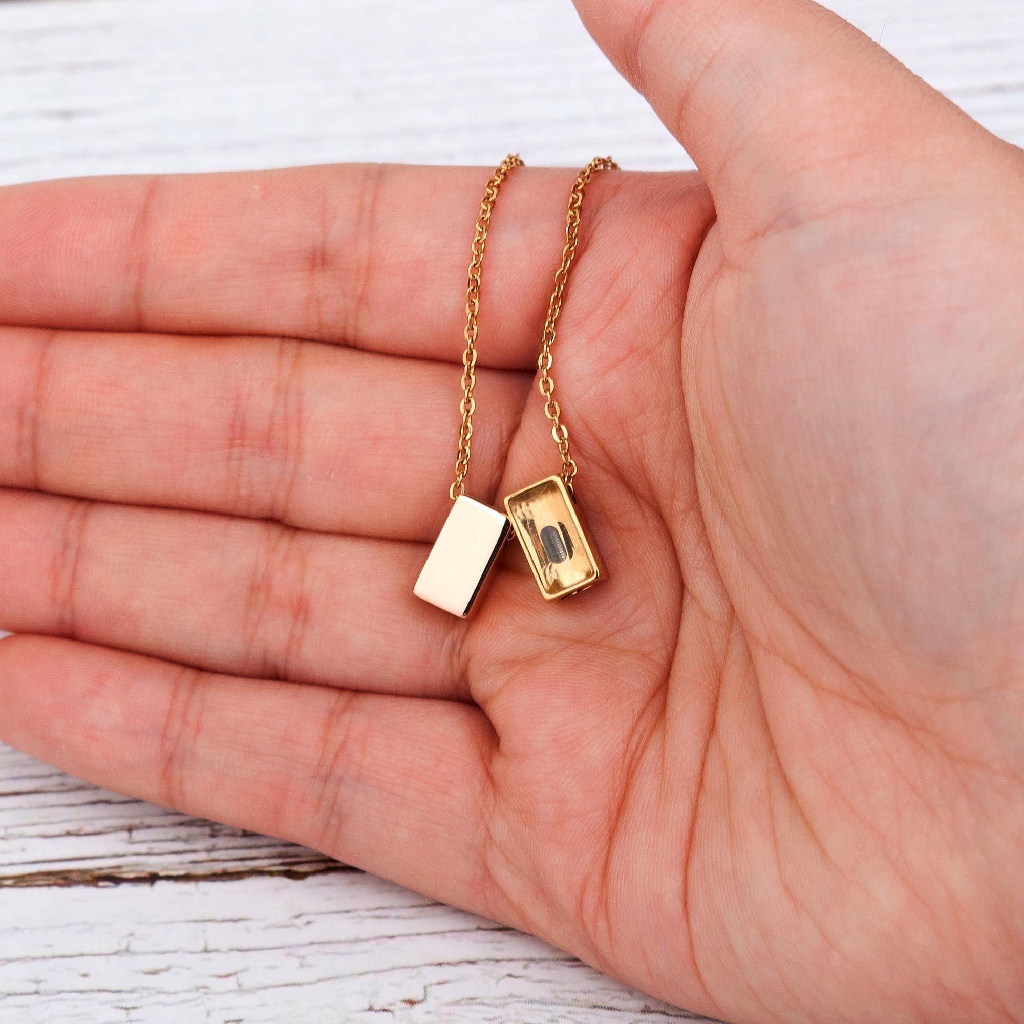 Anavia See You Cremation Necklace for Ashes, Mini See Through Urn Necklace, Mini Cube Cremation Pendant, Cremation Jewelry, Memorial Jewelry, Mini Urn-[Rose Gold & Gold]