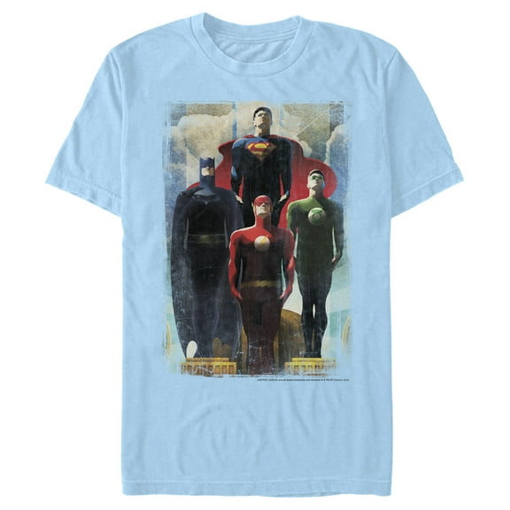 Men's Justice League Hero Artistic Poster Graphic Tee Light Blue Small