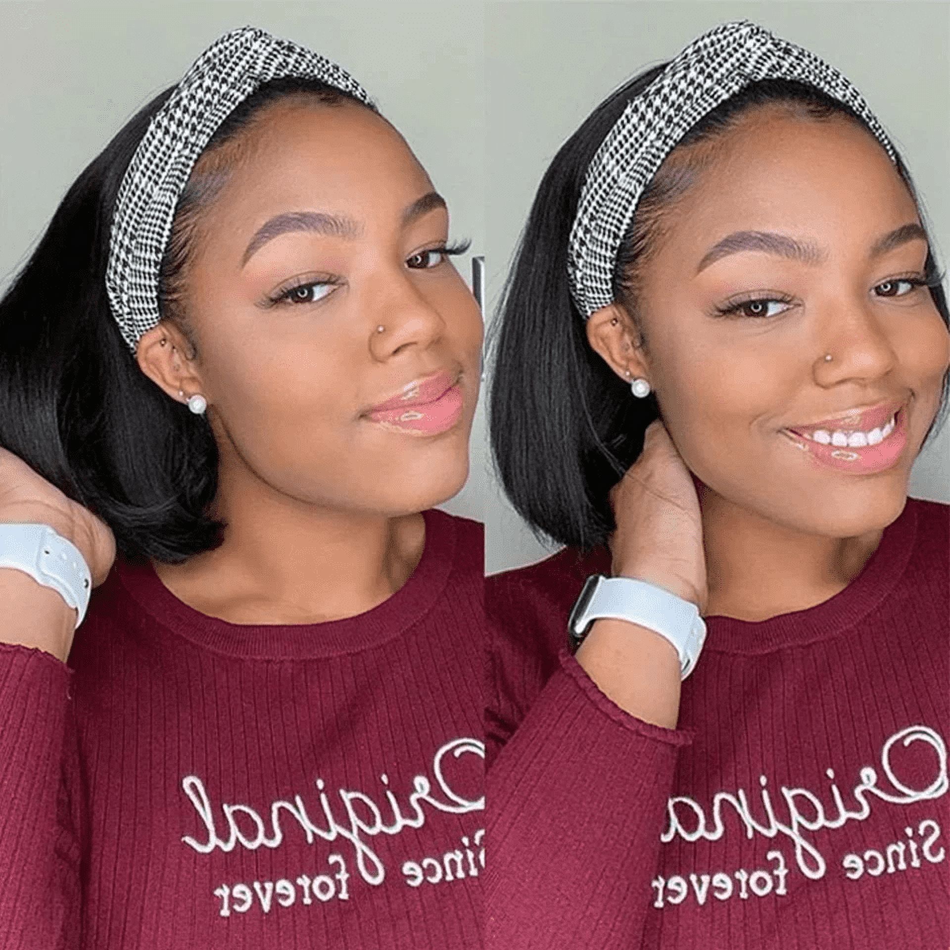 SUCS Headband bob Wig Human Hair Short Headband Wigs for Black Women Straight 150 % Density Brazilian Human Hair Easy Wear Headband Wig(10inch)