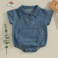 thumbnail image 2 of Bagilaanoe Newborn Baby Girl Boy Denim Rompers Short Sleeve Bodysuit 3M 6M 12M 18M Infant Summer Casual One Piece Jumpsuit, 2 of 7