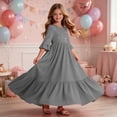 thumbnail image 6 of Atogsazn Girl's Summer Maxi Drss Kids Casual Ruffle Short Sleeve Dresses Flowy Party Tiered Sundress Gray 11-12 Years Fashion, 6 of 7