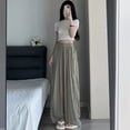 thumbnail image 1 of Pantalones de pierna ancha para chicas calientes de verano, pantalones casuales adelgazantes de cintura alta, pantalones de mujer de talla grande, pantalones de pierna recta de color sólido para mujer, 1 of 4