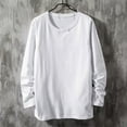 thumbnail image 2 of USNSM Men's Casual Fashion Large Size Solid Color Fashion Casual Cotton Round Neck Bottoming Shirt Youth Long Sleeve Top Sweater White L, 2 of 6