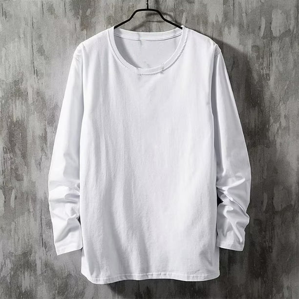pstuiky camisa de manga larga para hombre, Camisa informal de color liso con cuello redondo y manga larga para hombre camisetas de hombre xxxxl