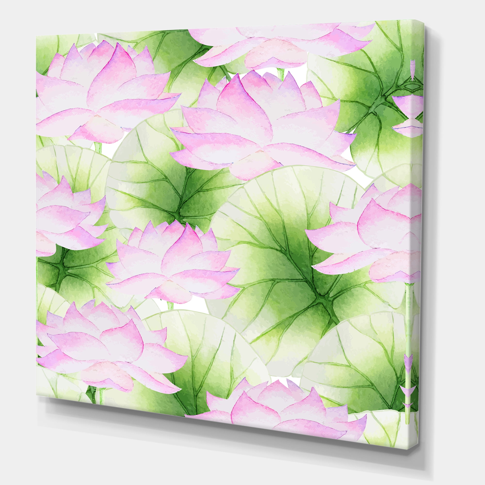 Designart ' Ancient Pink Lotuses In The Pond IX ' Traditional Canvas Wall Art Print