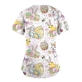 thumbnail image 5 of EGNMCR Hauts de Sarrau Femmes Mode pour Femmes Easter Rabbit Imprimé Col en V Manches Courtes Poche Haut de Tenue de Travail, 5 of 5
