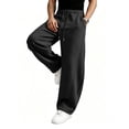 thumbnail image 4 of Baggy Sweatpants Men Wide Leg Elastic Drawstring Waist Wide Leg Lounge Pants Streetwear with Pockets Black M, 4 of 8