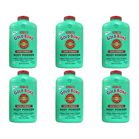 "6 Pack - Gold Bond Body Powder Medicated Extra Strength 10 oz Each, Talc-Free"