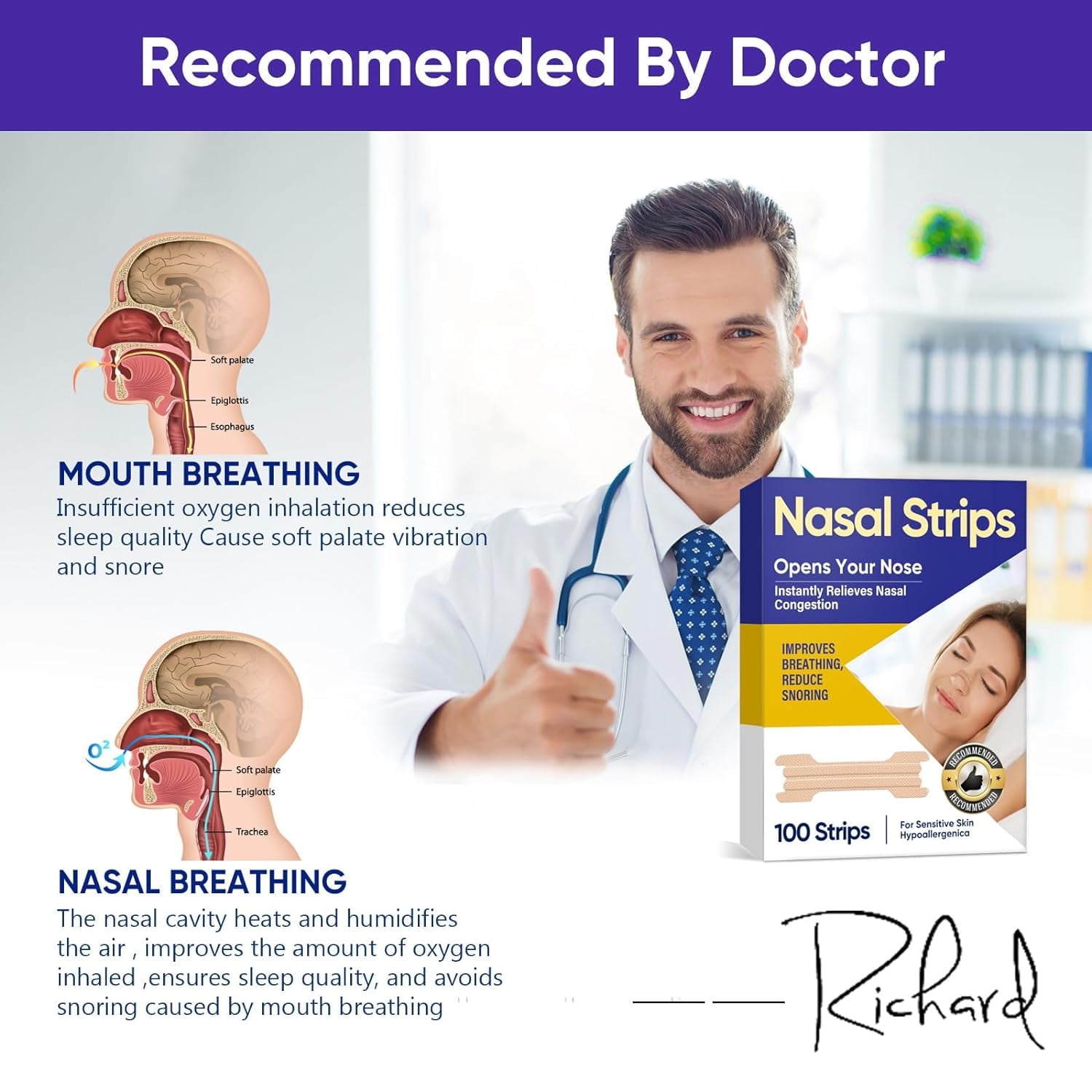 Nasal Strips for Snoring, 100PCS Nose Strips for Breathing, Extra Strength Anti Snoring Solution for Men Women