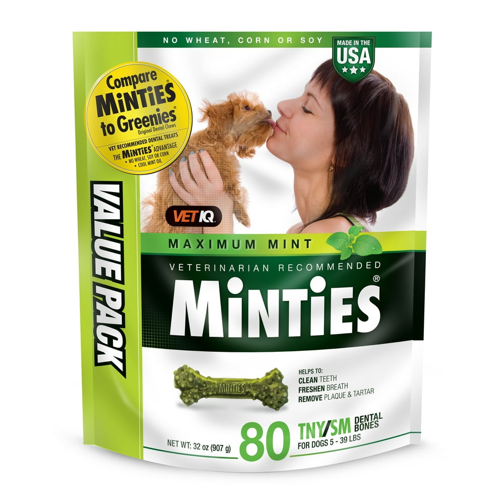 Minties Teeth Cleaner Dental Dog Treats Tiny/Small, 80 Count Walmart