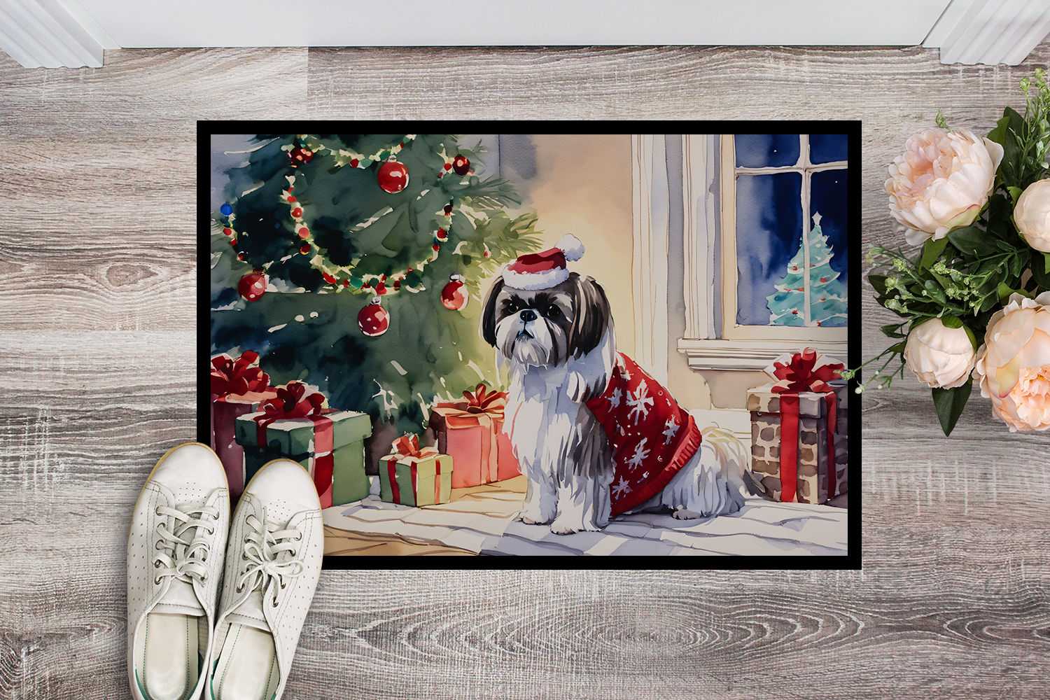 Carolines Treasures DAC2752MAT 0.15 x 18 x 27 in. Shih Tzu Cozy Christmas Doormat