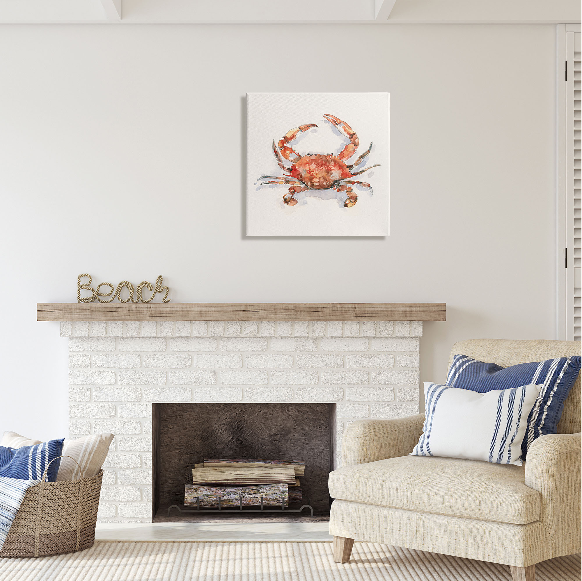 Stupell Industries Red Crab Marine Animal Animals & Insects Painting Gallery Wrapped Canvas Print Wall Art, 24 x 24