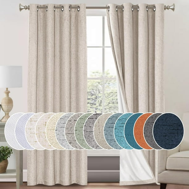 Cortinas PrinceDeco 100% lino opaco, 213 cm de ancho x 213 cm de largo, 2 paneles