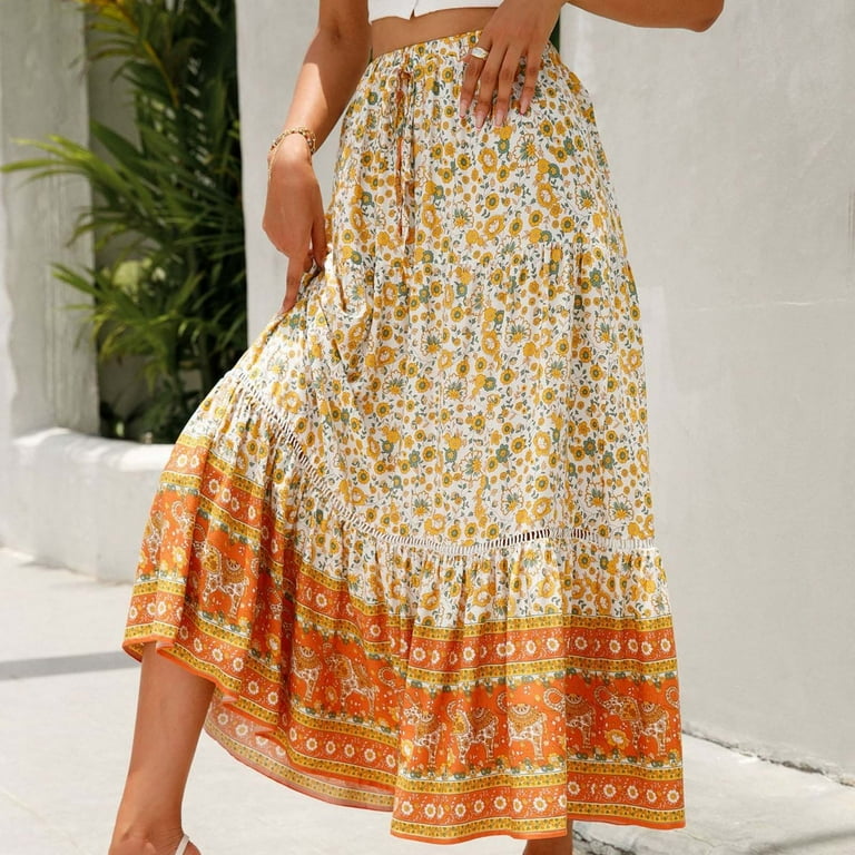 ★ Massimo Dutti★ Flare floral print semi long skirt 05208 Women's Bohemian Floral Printed Maxi Skirt Summer Beach