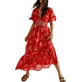 thumbnail image 1 of Faithtur Robe Bohème Florale pour Femmes Été Manches Mi-Longues Col en V Taille Froncée Robe Longue Fluide, 1 of 9