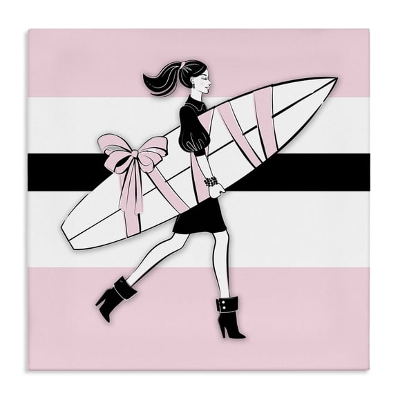 Stupell Industries Glam Girl With Surfboard Novelty Painting Gallery Wrapped Canvas Art Print Wall Art, 17 x 17