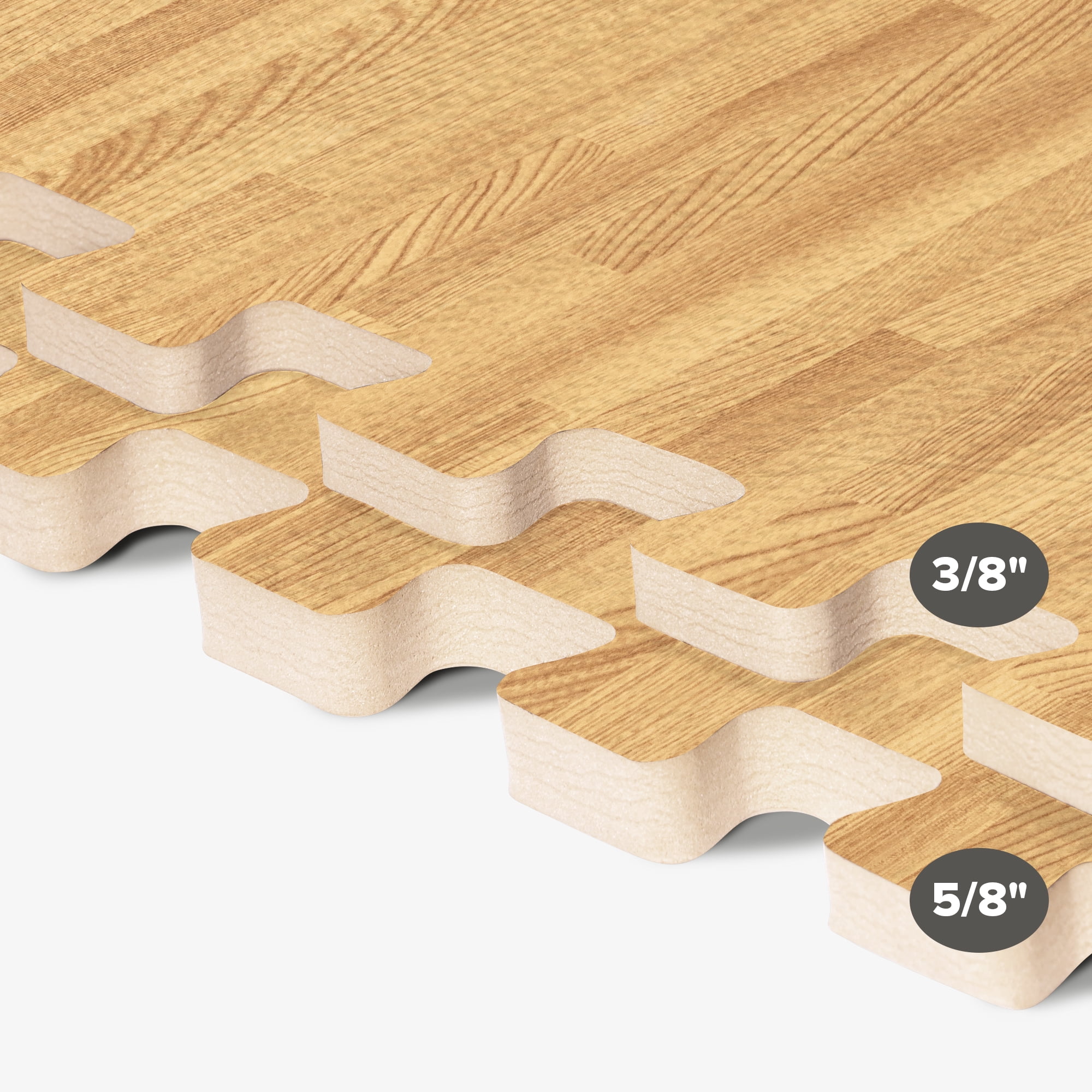 Forest Floor Premium Wood Grain Foam Floor Tiles, White EVA Foam, 100 Sq Ft (25 Tiles), Anti-Fatigue Flooring