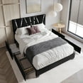 thumbnail image 2 of Home Design Hanover Full Upholstered Storage Platform Bed Frame with Silver Acrylic Strip Headboard and Four Under-Drawers, Black, Easy Assembly, 2 of 6