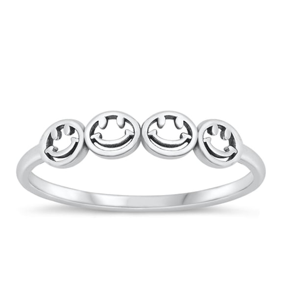 Cute Happy Faces Ring .925 Sterling Smiley Silver Band Jewelry Female Male Unisex Size 7