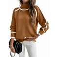 thumbnail image 3 of Fall Sweaters for Women Trendy Cute Cozy - Long Sleeve Colorblock Knitted Pullover Tops Dark Brown S, 3 of 9