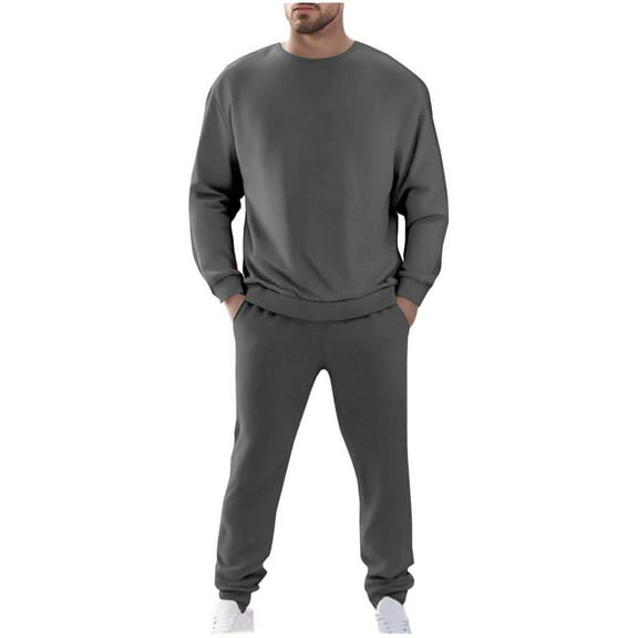 YUANxueke Men's Fleece Tracksuit 2 Piece Crew Neck Sweatshirt and Joggers Athletic Sweatsuit Sets Outdoor Fall Outfits with Pockets