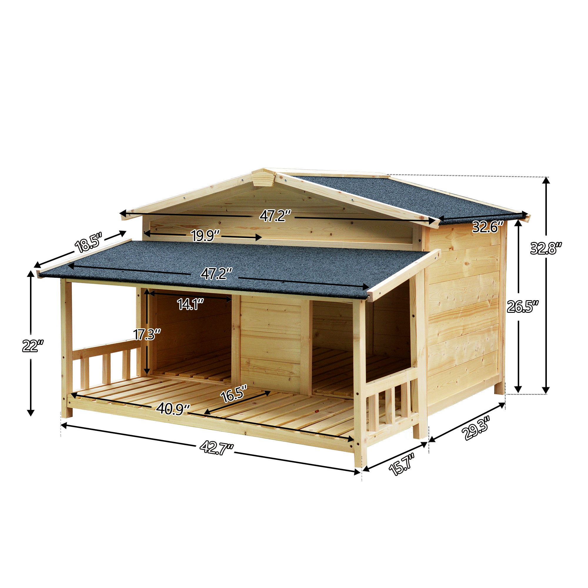 Aukfa Wooden Dog House, 32" Height Outdoor Shelter for Medium to Large Dog up to 110lbs with Balcony
