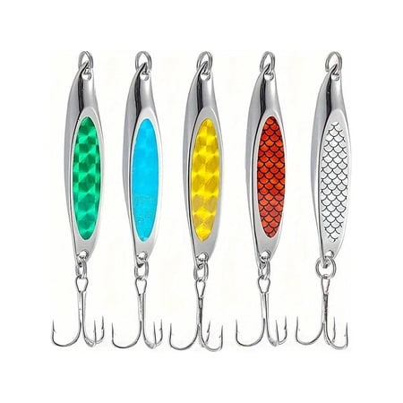 5Pcs 7g Set Metal Spoon Fishing Lures With Treble Hooks Long Casting Sequins Hard Baits With Fishing Tackle Box