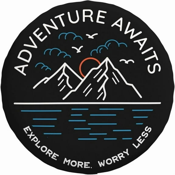 Adventure Awaits Spare Tire Cover Wheel Protectors Weatherproof Universal Wheel Cover for Trailer RV SUV Truck Camper Travel Trailer