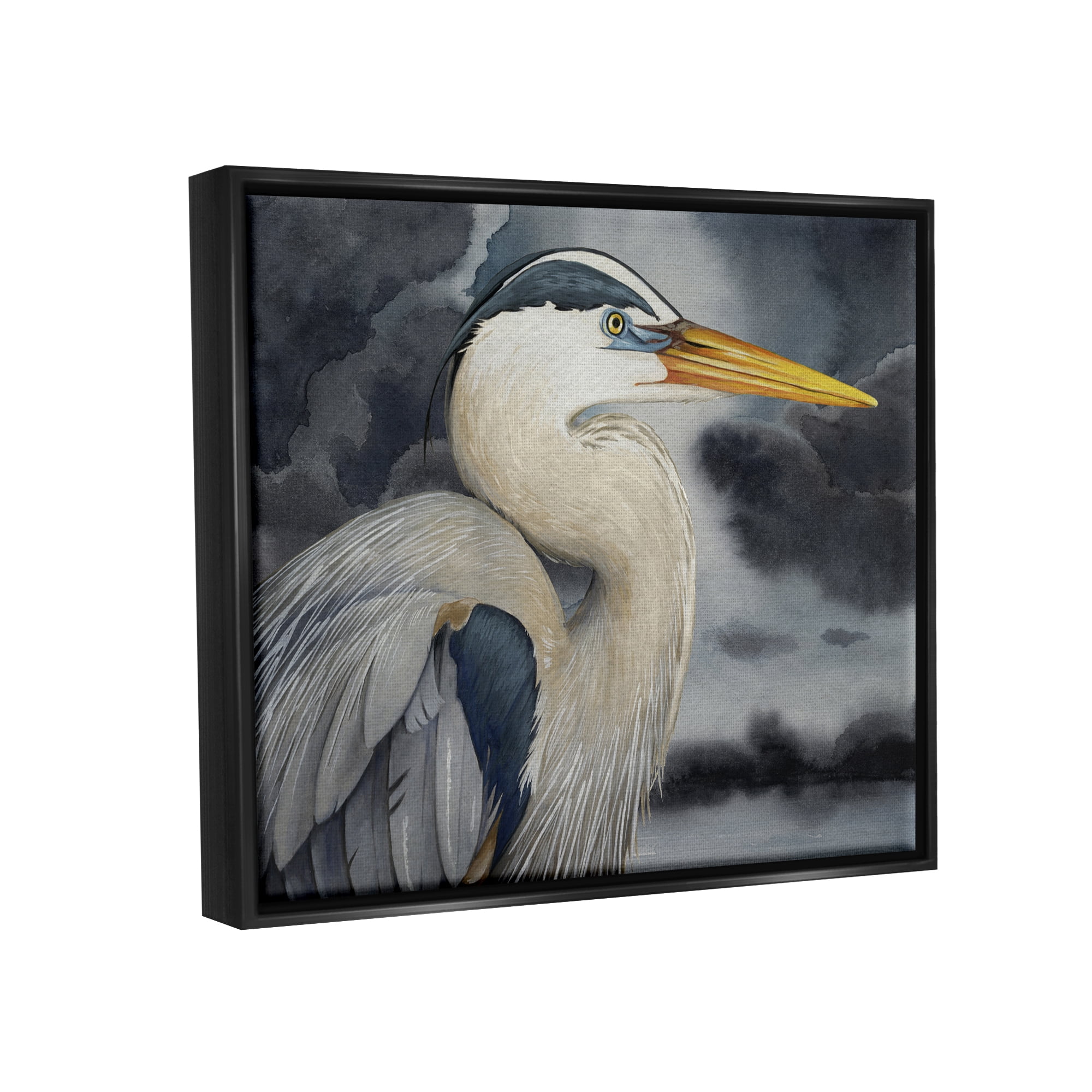 Stupell Industries Grey Heron Portrait Animals & Insects Painting Black Floater Framed Canvas Art Print Wall Art, 31 x 25