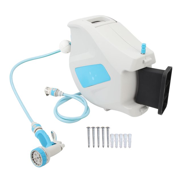 Retractable Garden Hose Reel Wall Mounted Hose Reel with 20M Hose Spray Nozzle Heavy Duty Multi Functional Hose Reel