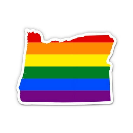 Oregon Gay Flag State Shape Rainbow Pride LGBT - 3" Vinyl Sticker - For Car Laptop I-Pad Phone Helmet Hard Hat - Waterproof Decal
