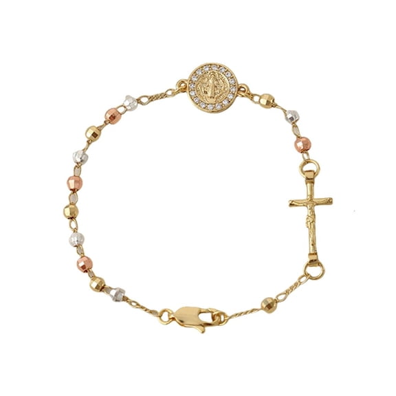 Saint Benedict Crosses Charm Gold Plated Chain Bracelet For Women Wrist Jewelry