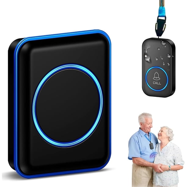 Botón inalámbrico de Alerta de Cuidr, Alarmas para Casa para el hogar para s mayores, Alcance 1000ft/300M, con 60 Melodías 5 Niveles de Volumen,indicr LED,para Ancianos,Pacientes etc