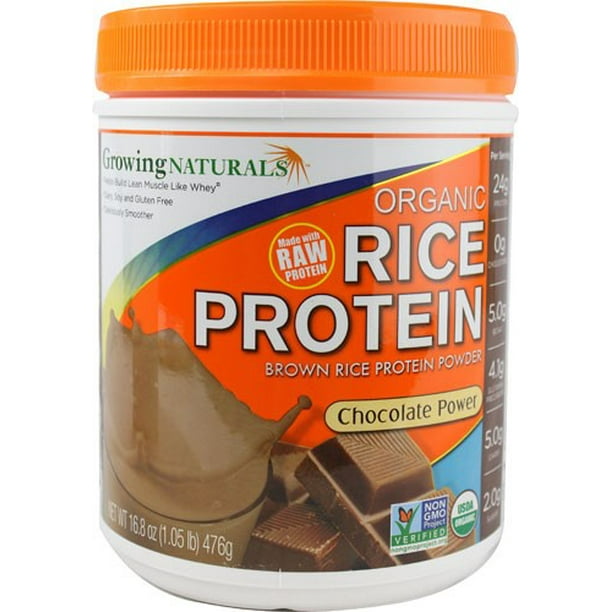 Growing Naturals Organic Rice Protein Powder, Chocolate, 24g Protein, 1