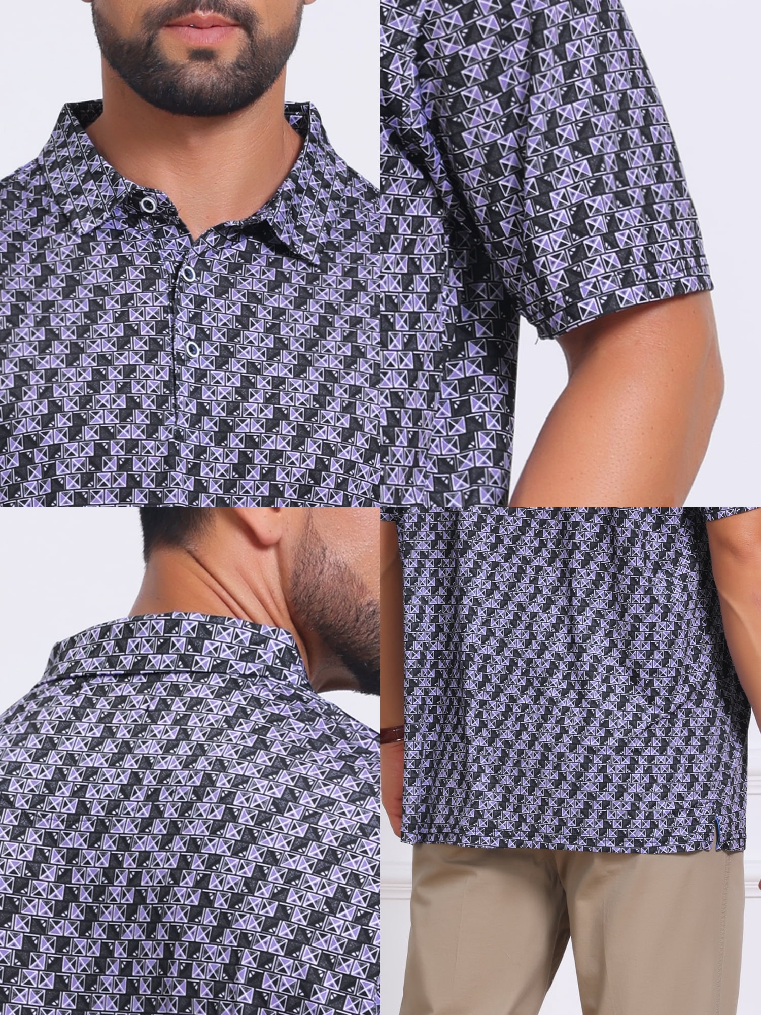 DARING DIVA Men's Printed Short Sleeve Lightweight Breathable Polo Shirts S Dark Purple